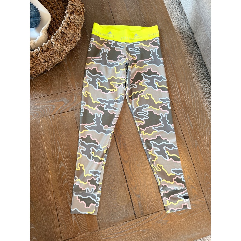 Adidas Stellasport‎ Camo Leggings Womens Multi-Color Neon Yellow Size S